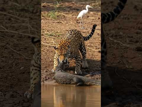 Angry Jaguar vs Nile Monitor Lizard #jaguar #animals #wildanimals