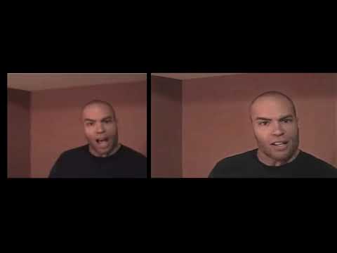 BOOM HEADSHOT MEME video comparison original & AI upscaled