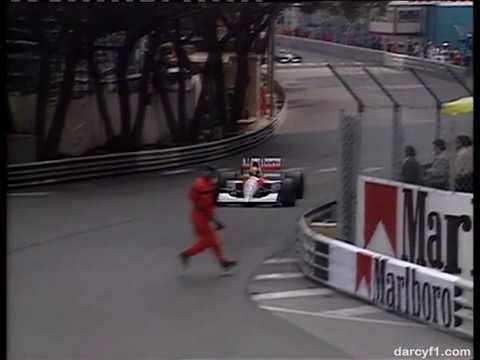 1991 Formula One @ Monaco - Senna Almost Hits Marshall