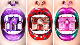 One Colored House Challenge! Vampire vs Lady Bug vs Mermaid