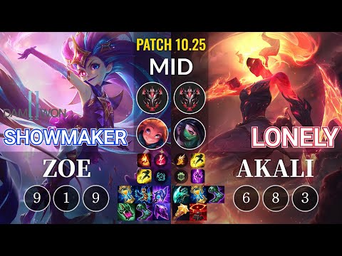 DWG Showmaker Zoe vs Lonely Akali Mid - KR Patch 10.25