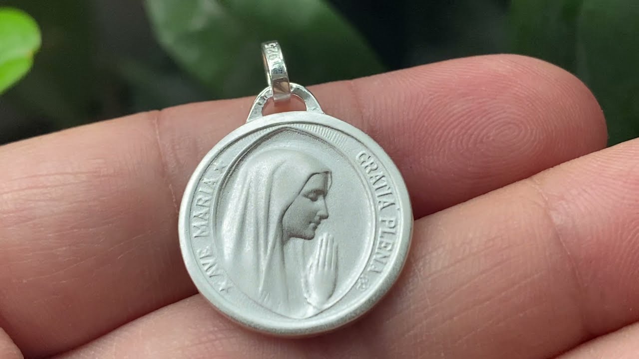 Médaille Vierge Lourdes Medal Mary Ave Maria Argent 925 Sterling Silver Antique