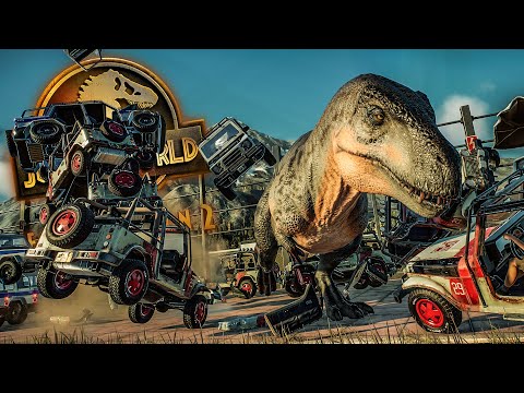 ACROCANTHOSAURUS VS 40+ JEEPS! - Jurassic World Evolution 2
