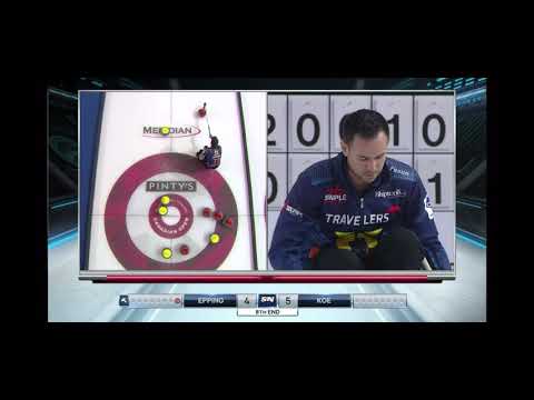 Amazing curling shot. John Epping angle runback double takeout for 2 and the win!