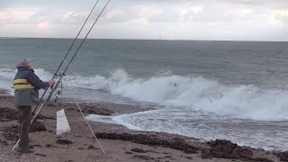 Storm Fishing on a UK Beach: The Fish are Biting!