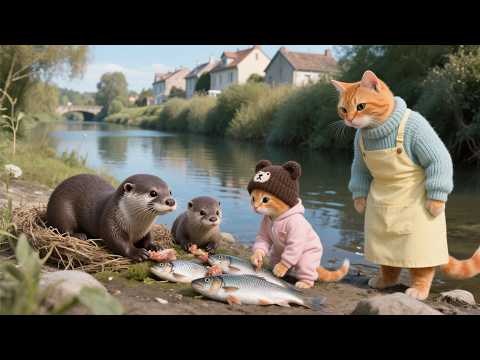 Why do otters steal fish from Ginger Kitten🐟🦦? Reason with Mama Cat❤️