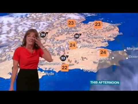 Louise Lear BBC Weather Presenter can't stop giggling  on BBC News 360p