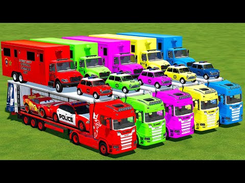 TRANSPORT REGIONAL COMMAND UNIT, MINI COOPER & McQUEEN WITH SCANIA TRUCKS! Farming Simulator 22