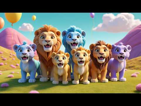 Sechs kleine Spielzeuglöwen brüllen brüll | Kinderlied & Tiergeräusche für Kleinkinder