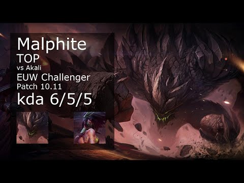 Malphite vs Akali Top - EUW Challenger 6/5/5 Patch 10.11 Gameplay