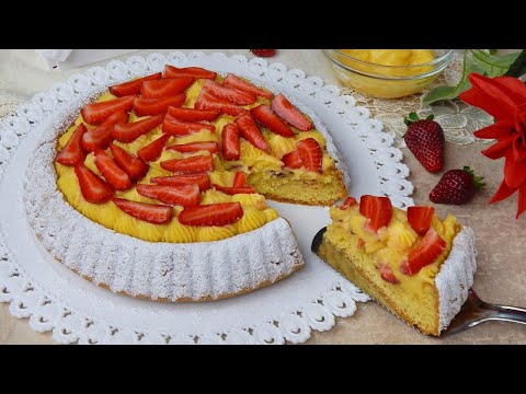 CROSTATA MORBIDA CON CREMA PASTICCERA E FRAGOLE - Senza Glutine, Burro, Lattosio e Gelatina -GFW