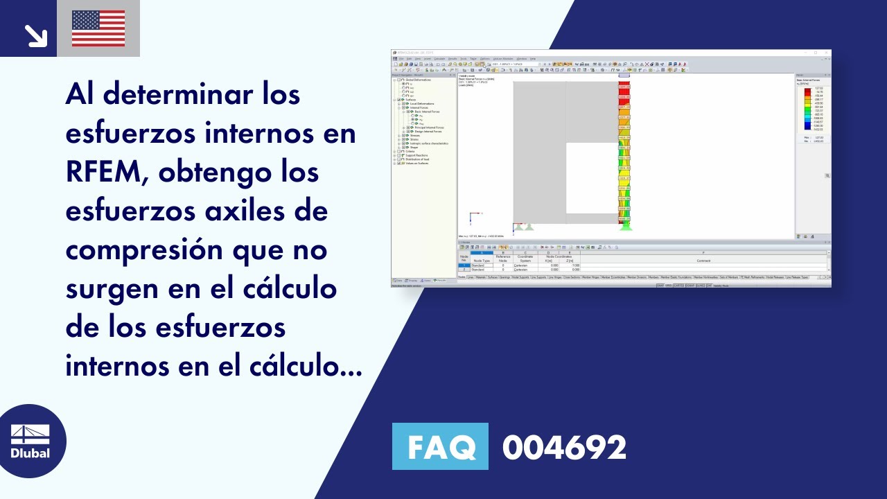 Al determinar los esfuerzos internos en RFEM, obtengo los esfuerzos axiles de compresión