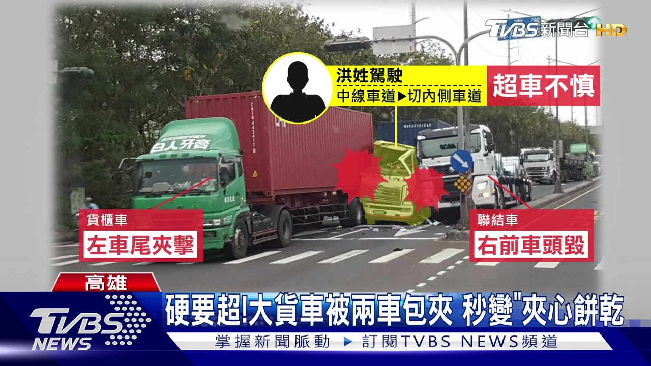 硬要超車！大貨車被兩車包夾　秒變「夾心餅乾」
