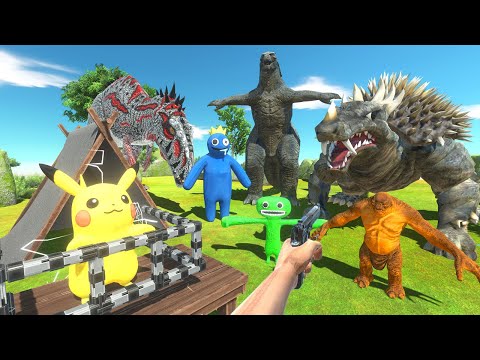RESCUE PIKACHU and Hunting Godzilla | Jumping in Lake with Bloop - Animal Revolt Battle Simulator