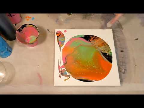Rainbow Pastel Flip Cup Acrylic Pour Painting using Amsterdam Oxide Black Saved with a Swipe