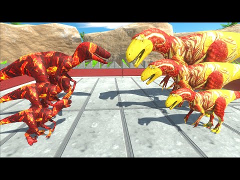 X3 LAVA VELOCIRAPTOR vs DRAGON ALLOSAURUS DEATH RUN - Animal Revolt Battle Simulator