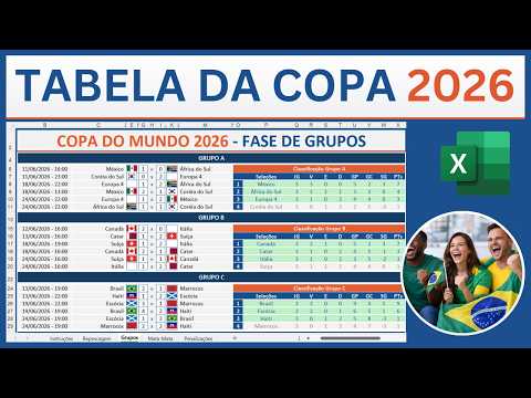 Tabela da Copa do Mundo 2026 no Excel (Automática e Editável)