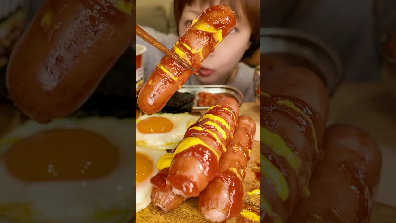 【深夜飯テロ/爆食い】ソーセージ定食🌭半熟卵とチャパゲティ【咀嚼音/ASMR】