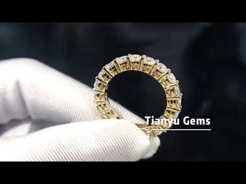 Minimalist Eternity Jewelry Colorless Round Brilliant Cut Diamond Moissanite Gold Wedding Ring Band