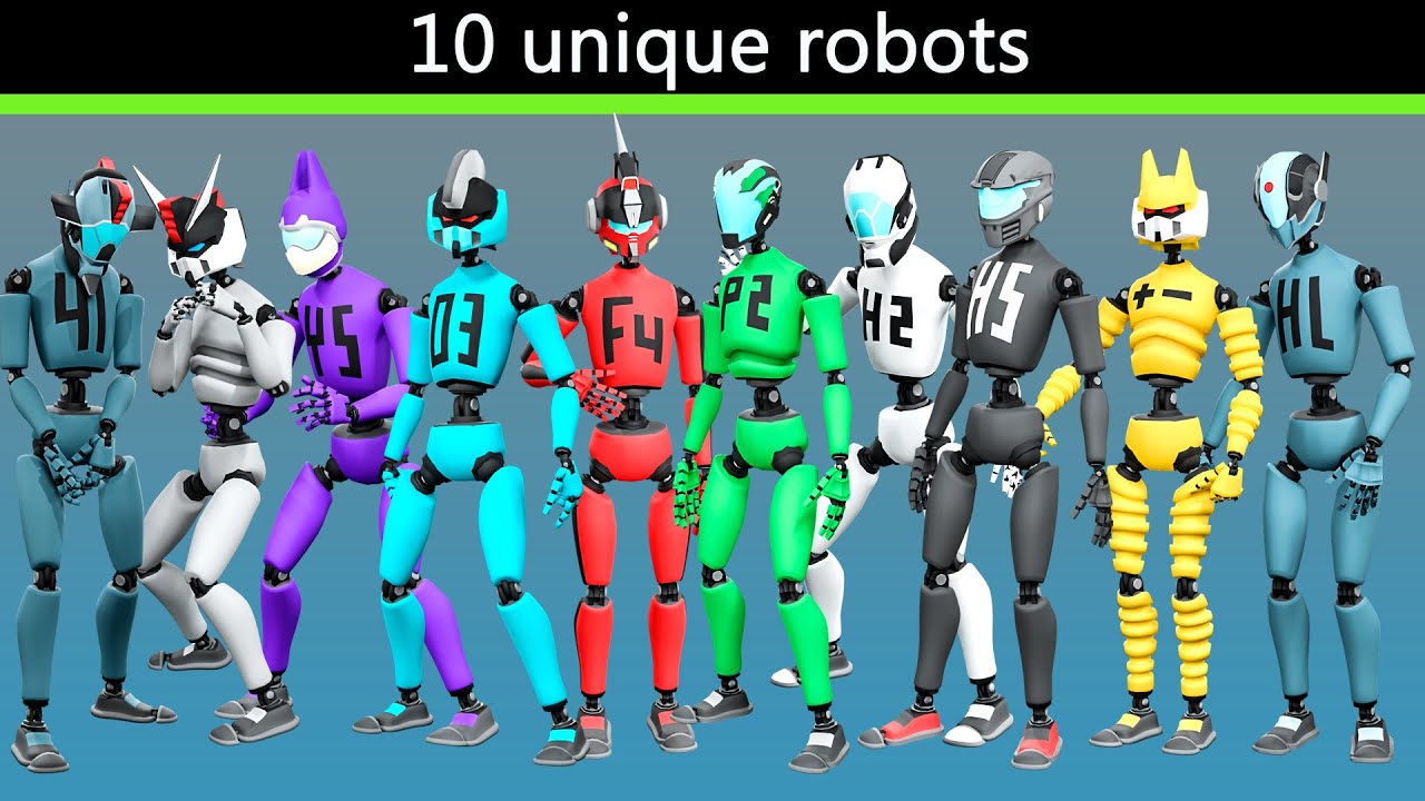 10 種類のユニークなロボット 3Dモデル