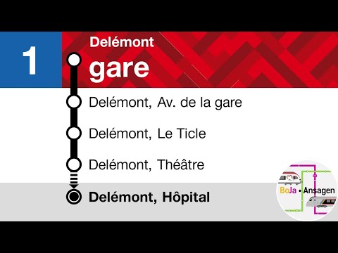 Postauto/Mobiju Ansagen | 1 Delémont gare - Delémont Hôpital | BoJa Ansagen