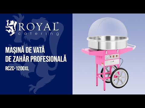 video - Mașină de Vată de Zahăr Profesională - 72 cm - 1200 W - cu roți Căruț