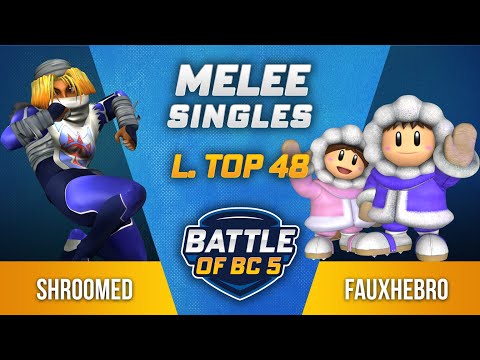 shroomed (Sheik) vs fauxhebro (Ice Climbers) - Melee Singles Losers Top 48 - Battle of BC 5