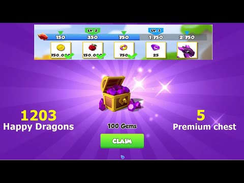 1203 Happy Dragons and DM Pass 100 Gems-Dragon Mania Legends | Opened 5 Premium sigil chest | DML