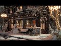White Snow At Coffee Shop Ambience With Relaxing Smooth Jazz Music And Snow Falling