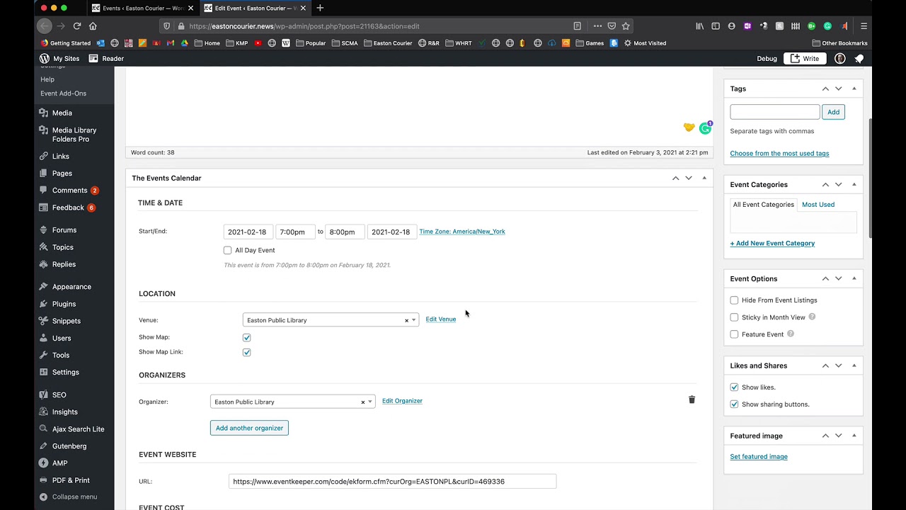 Publish Events on WordPress using The Event Calendar Plugin