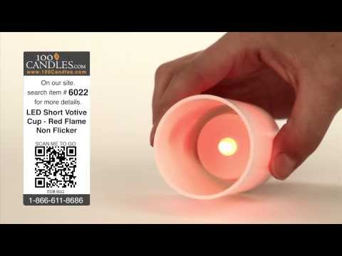 Battery Operated LED Short Votive Cup - Red Flame Non Flicker