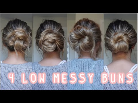 4 WAYS TO DO A LOW MESSY BUN! EASY LONG & MEDIUM HAIRSTYLES