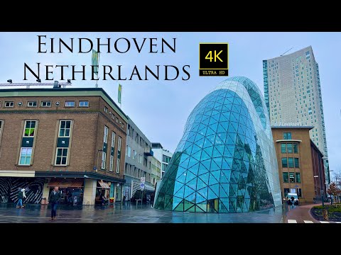Eindhoven Walking Tour | Rainy walk 4k Netherlands Holland Sightseeing walkthrough travel City