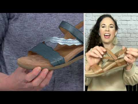 Earth Origins Leather Asymmetrical Strap Wedges - Poppy on QVC