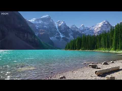 Peaceful birds chirping, gentle water sounds, beautiful landscape, Moraine Lake, Canada