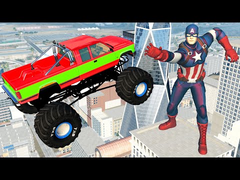 Destruction All Cars – BeamNG Drive Vehicles High Speed Jumps and Crashes With Captain America