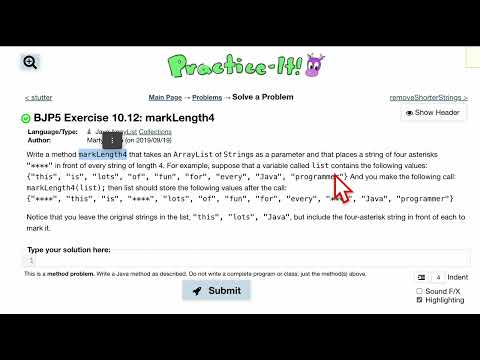 Java Practice It Exercise 10 12 Marklength4 Arraylist Collections Array List