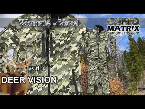 Wonrate Gear pattern Vayel Hunting Camo with simulated deer vision on 14 Backgrounds.