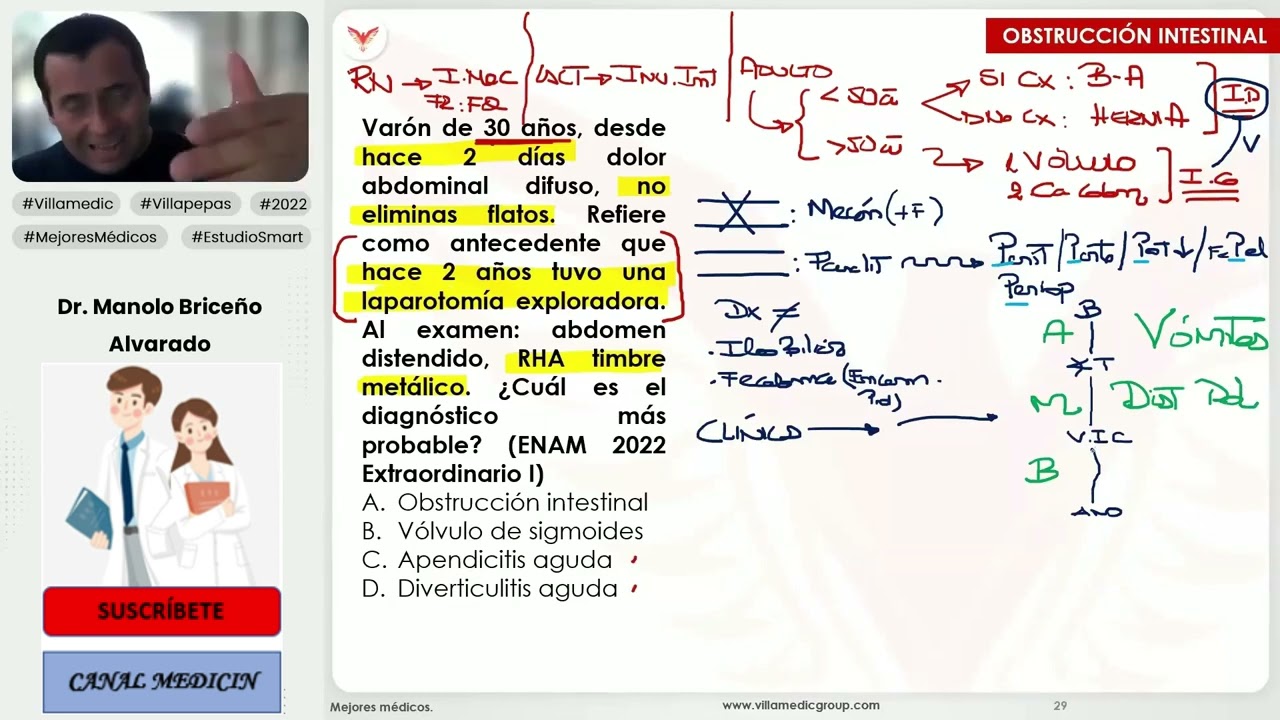PREGUNTAS ENAM DE OBSTRUCCIÓN INTESTINAL - CIRUGÍA GENERAL - VILLAMEDIC