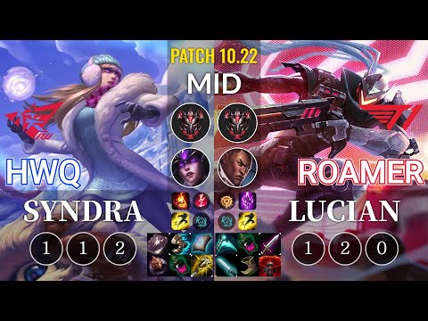 RWS HwQ Syndra vs T1 Roamer Lucian Mid - KR Patch 10.22