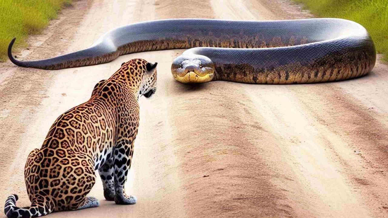 COBRA GIGANTE CRUZA CAMINHO DA ONÇA E VEJA O QUE ACONTECEU