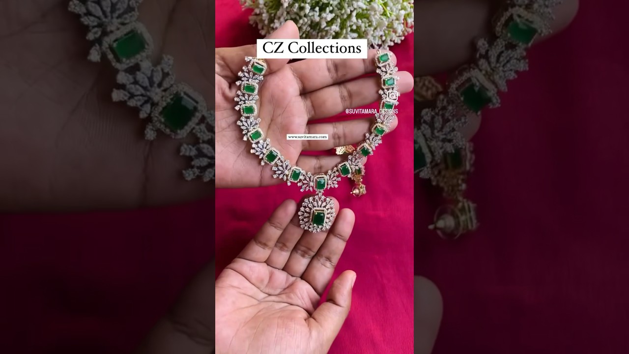 Beautiful cz stone necklace set! Shop from www.suvitamara.com #czjewellery #cznecklacesets