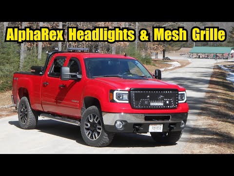 2013 GMC 2500HD AlphaRex Headlights & Black Mesh Grille