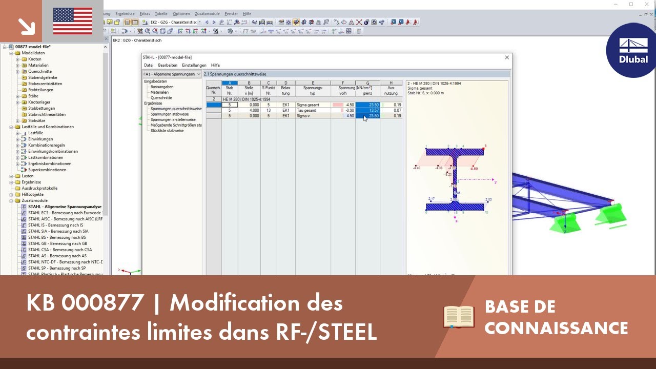 KB 000877 | Modification des contraintes limites dans RF-/STEEL