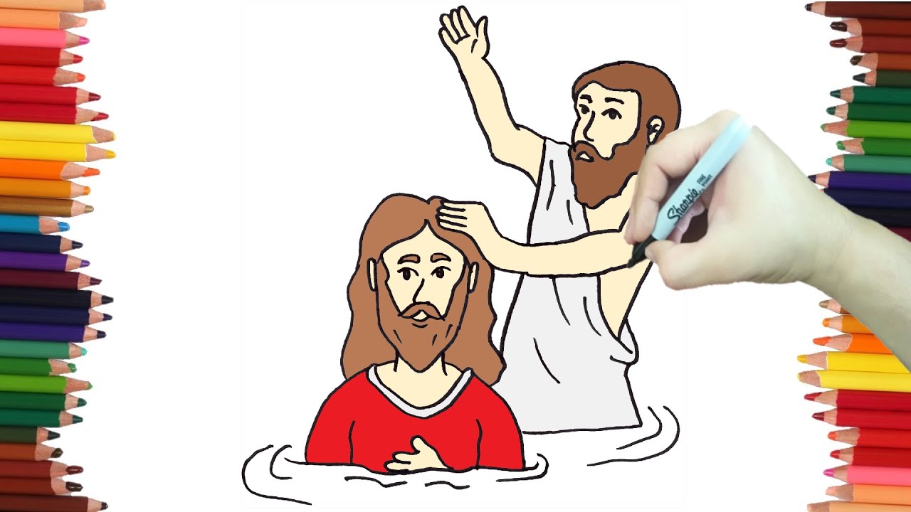 Como dibujar EL BAUTIZO DE JESUS - Dibujos para SEMANA SANTA MUY FACIL