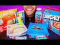 ASMR LUNCHABLES VS LUNCHLY CHEESE PIZZA PRIME MRBEAST CHOCOLATE AIRHEADS CANDY EATING SOUNDS