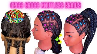 Criss Cross Rubberband Knotless Box Braids| ⭐️💞Mannequin head edition