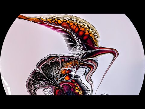 (88) A Vibrant Minimalistic Bloom Swipe ~ 'Bird of Paradise' ~ Abstract Acrylic Pour ~ #TLP