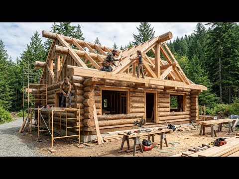 Woman Builds Dream Wood Cabin 20 Minutes -TIMELAPSE | Start to Finish  @WoodsandWondersCabin 