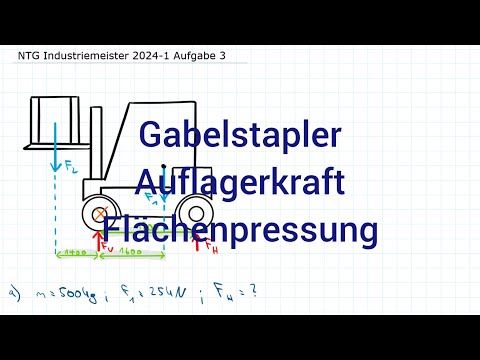 NTG Industriemeister Metall 2024-1 Frühjahr Aufgabe 3 - Gabelstapler, Auflagerkraft, Flächenpressung